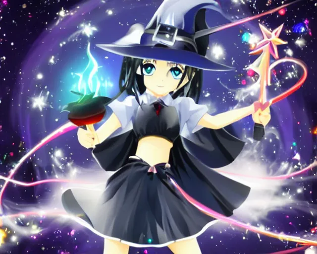 Prompt: a sparkling image of a ps2 magical anime witch