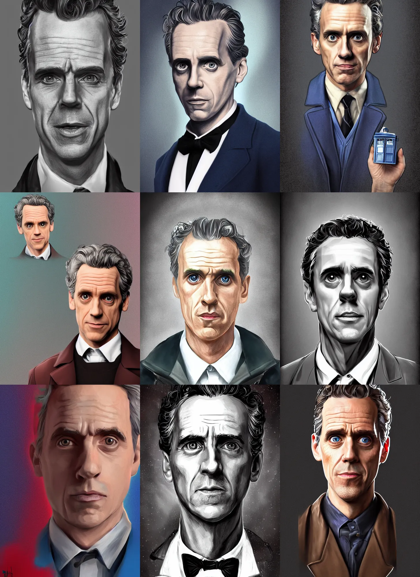 Prompt: character portrait of Doctor Who played by Jordan Peterson, digital art, trending on artstation, 4k