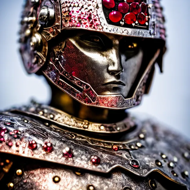 Prompt: photo of a beautiful! warrior with ruby encrusted armour, highly detailed, 8 k, hdr smooth, sharp focus, high resolution, award - winning photo, dslr, 5 0 mm