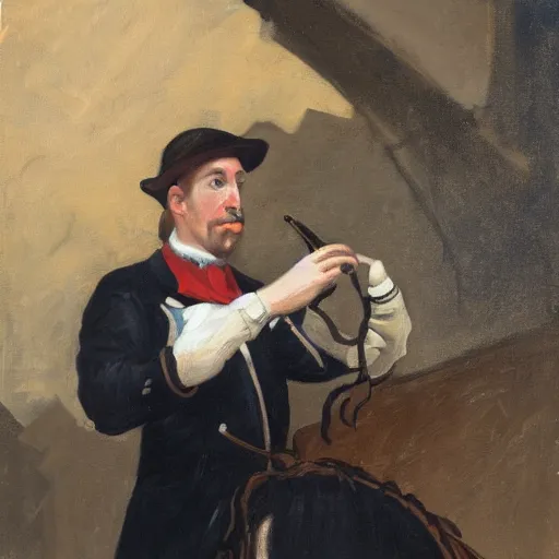 Image similar to painting of a man drinking a guinness on a horse