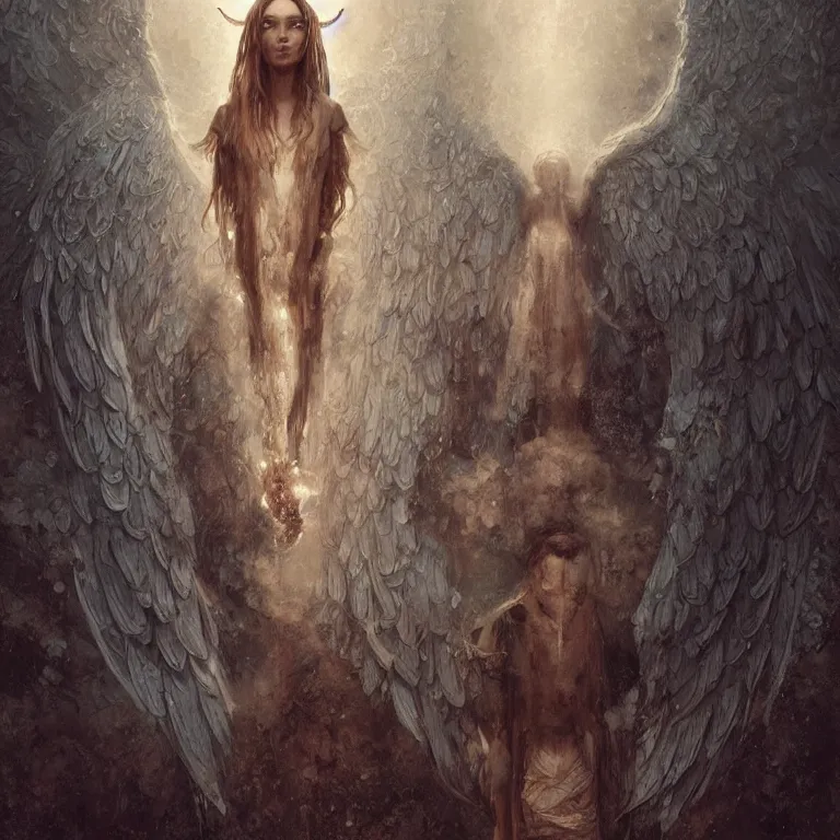 Image similar to angel watching demon, 3 d render, esao andrews, artstation, high face symmetry, intricate, masterpiece, award winning, high face symmetry, intricate, digitalillustration, by greg rutkowski