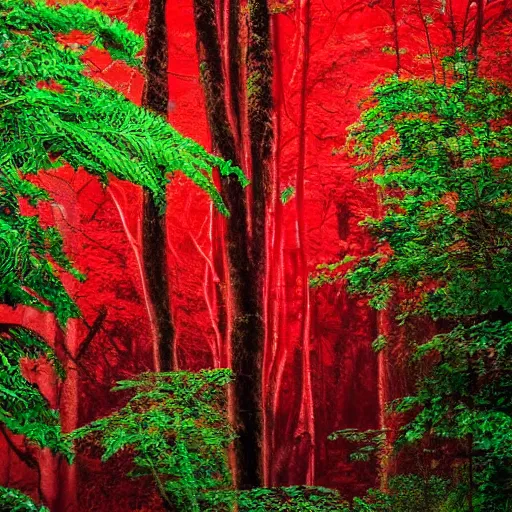 Prompt: a red jungle