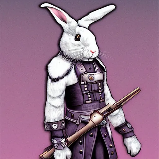 Image similar to digital art portrait of a fantasy rabbit soldier by kyle ferrin