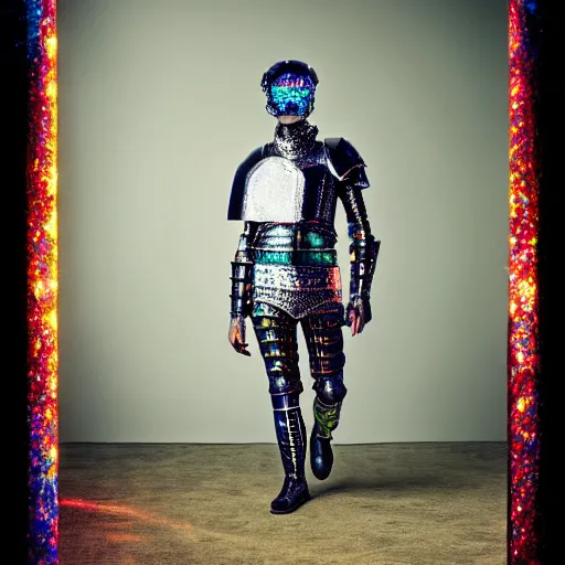Prompt: a portrait of a beautiful young male wearing an alexander mcqueen armor made of hologram , photographed by andrew thomas huang, artistic