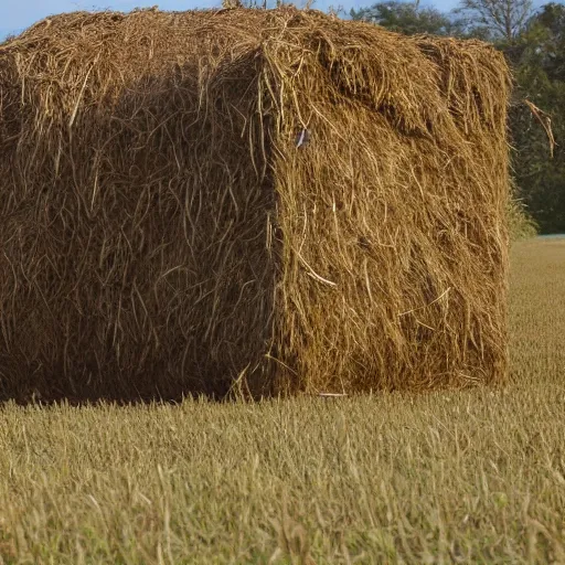 Image similar to a detailed hay monster in a field looking ominously at the camera