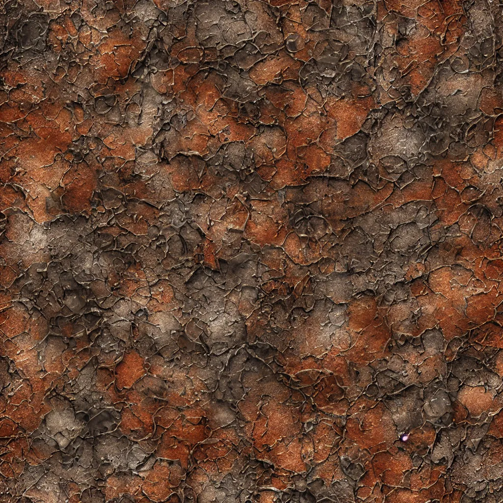 Image similar to seamless tileable texture of damaged rusted metal, realistic, very detailed, beautiful, corrosive damage, intricate details, sharp focus, substance designer, substance render, substance painter, marmoset, unreal engine, octane render