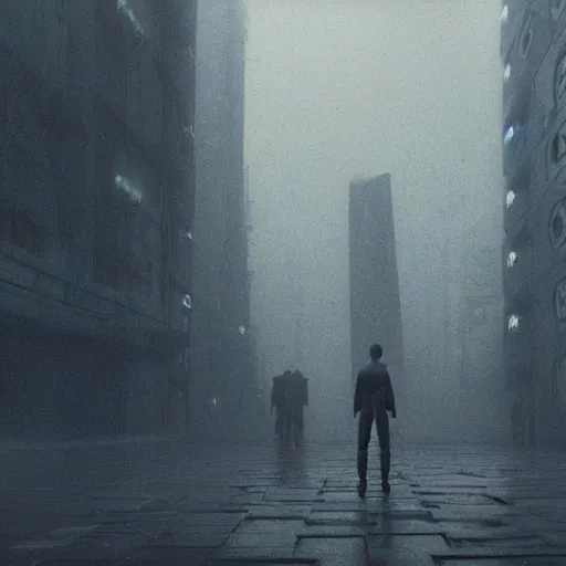 Prompt: movie shot from blade runner, cyberpunk, distopia, distopia megaliths, journey across the urban district | neverland and the gateway between dreams by beksinski, ultra hd rendered