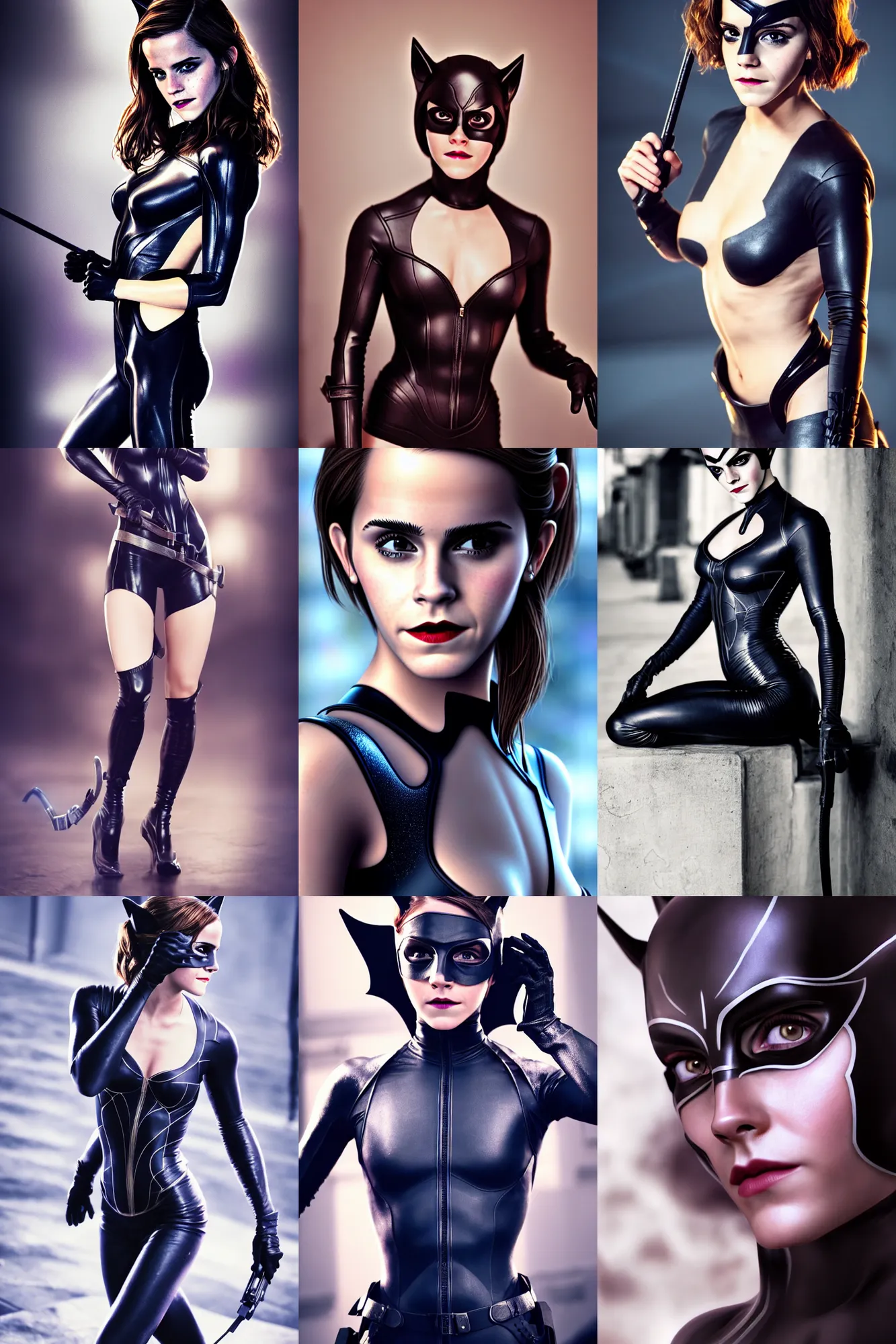 Prompt: emma watson as hot catwoman at night, full!! body! shot, perspective, colored, perfect eyes!!, by charlotte grimm, natural light, sharp focus, detailed face, canon eos c 3 0 0, ƒ 1. 8, 5 0 mm, 8 k, smooth, artstation
