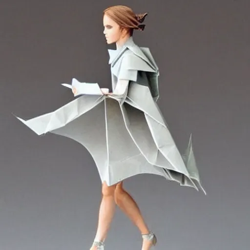 Image similar to origami figure of emma watson!!!!! _ elegant ( ( ( dress ) ) ) _ very detailed