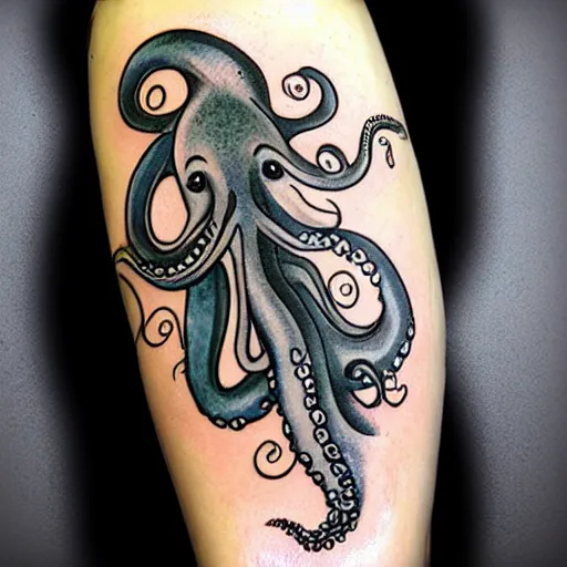 Image similar to octopus protects a mermaid pinup, tattoo