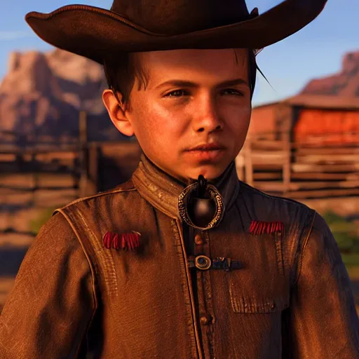 Image similar to wild west boy. photo realistic, 8 k, hd, dcim