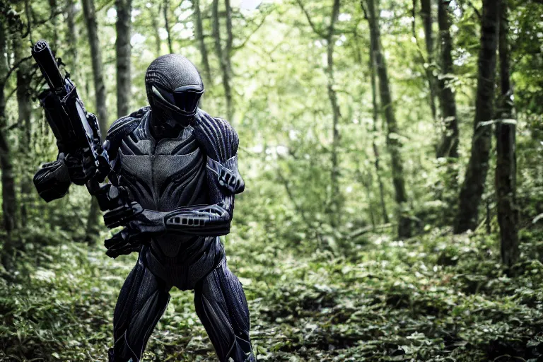 Prompt: Crysis Nanosuit soldier in battle 2022, Canon EOS R3, f/1.4, ISO 200, 1/160s, 8K, RAW, unedited, symmetrical balance, in-frame, combat photography