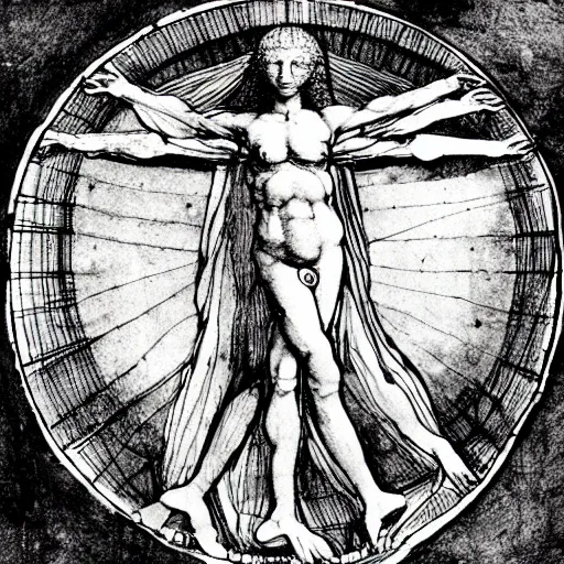 Image similar to Vitruvian woman by Leonardo da Vinci, illustration, inkt sketch