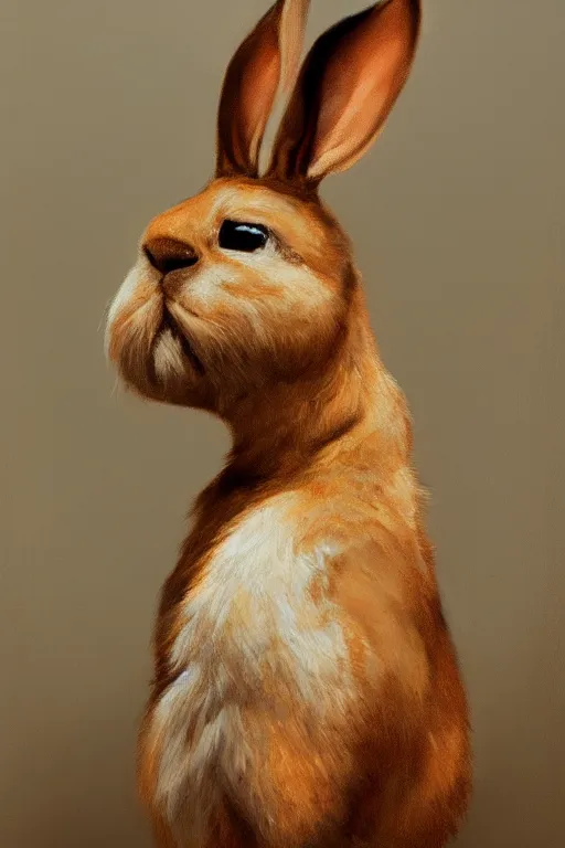 Image similar to oil portrait of sixty the bun, reddit moderator, epic, cinematic, elegant, highly detailed, featured on artstation