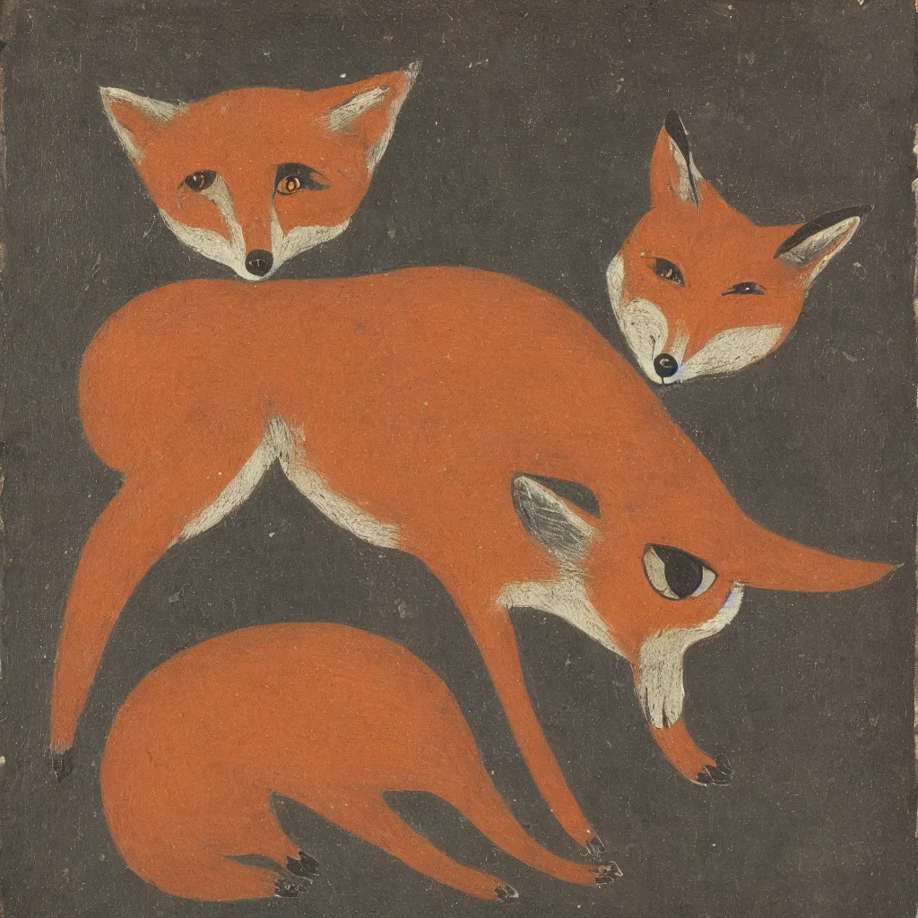 Image similar to An anthropomorphic fox man with bloodshot eyes, 19th century painting