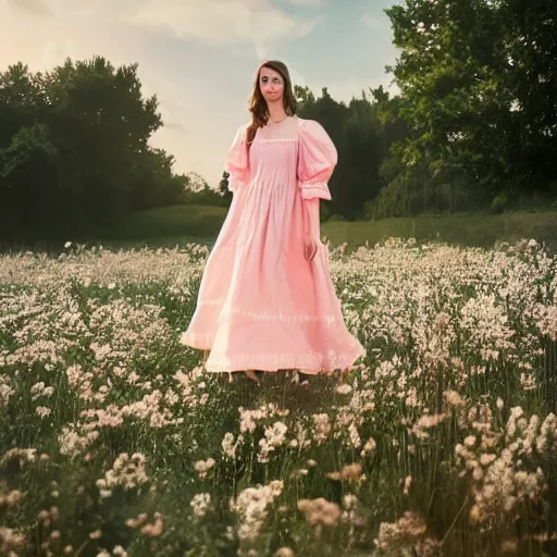 Image similar to a wonderful queen dressed with a large soft and decorate majestic roses cotton dress that is running in the wind, dramatic light, octane--8k