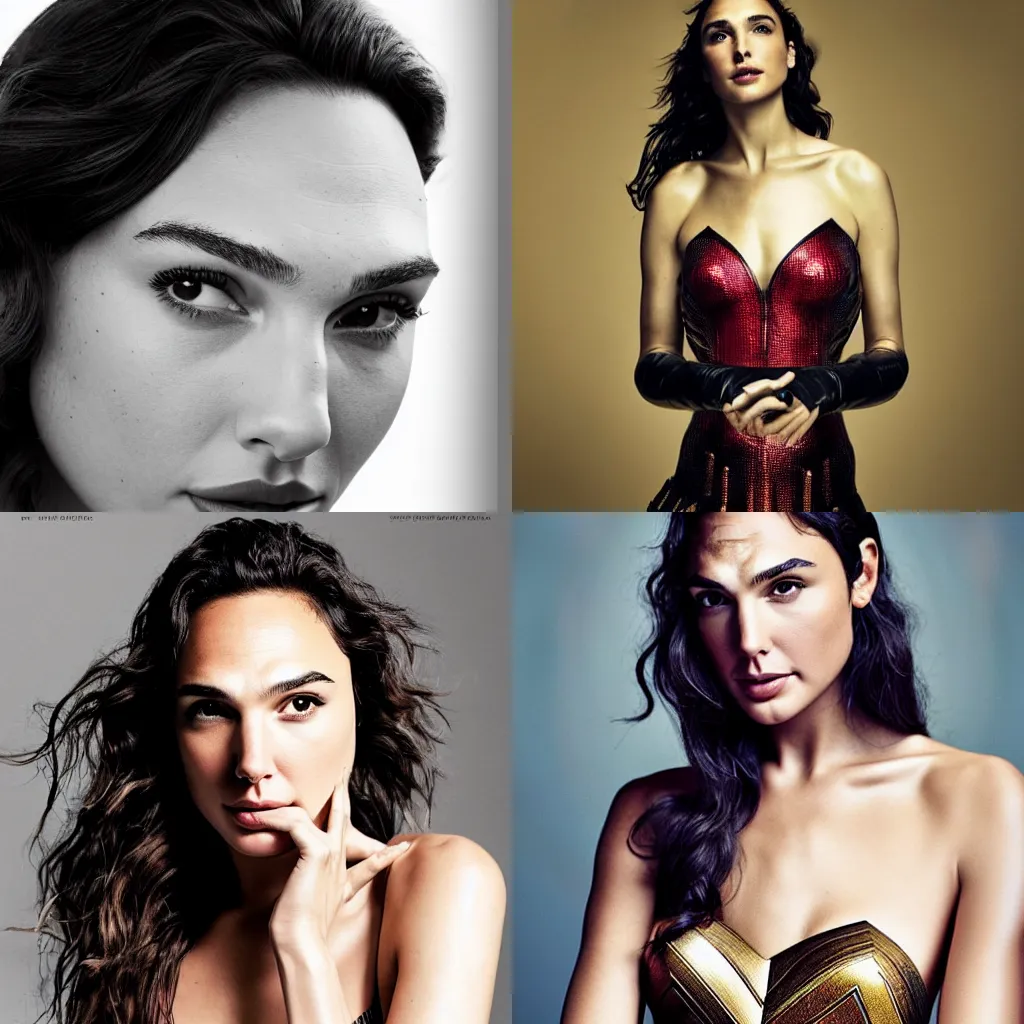 Prompt: portrait of Gal Gadot in the style of Mario Testino, detailed, 82 mm sigma art