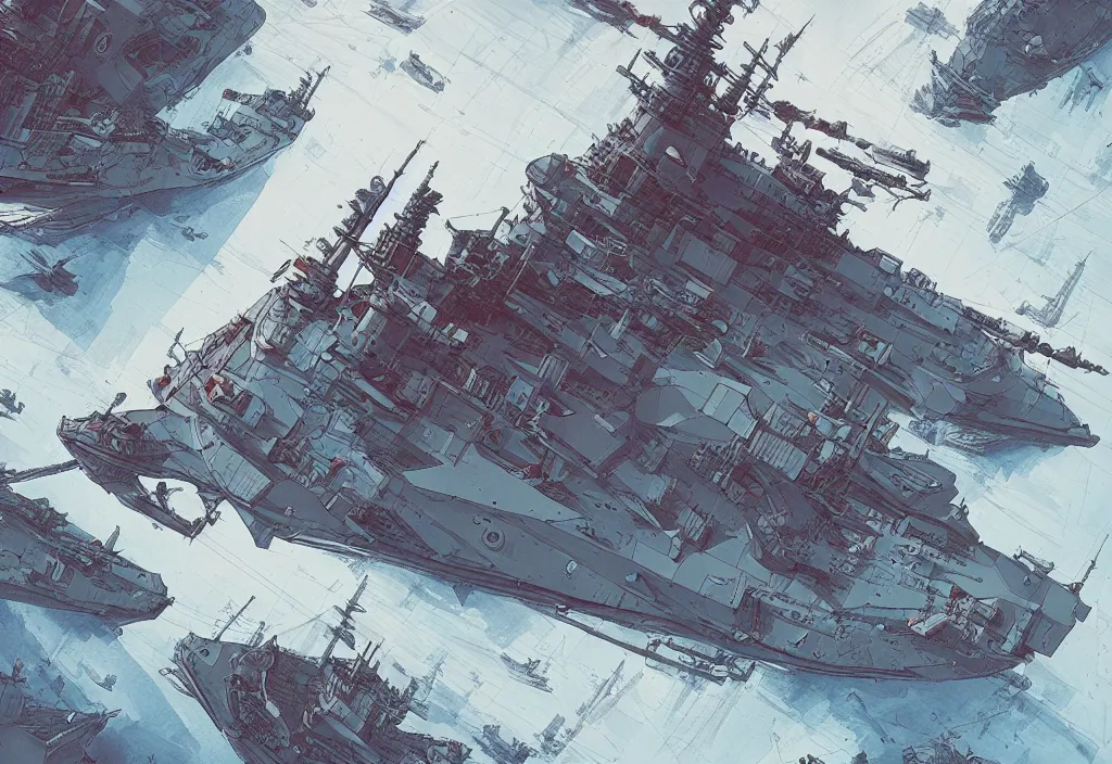 Image similar to handmade illustration of a beautiful big battleship, line art, ink, watercolor by Kilian Eng and by Jake Parker, winning-award masterpiece, fantastic, octane render, 8K HD Resolution, High quality image