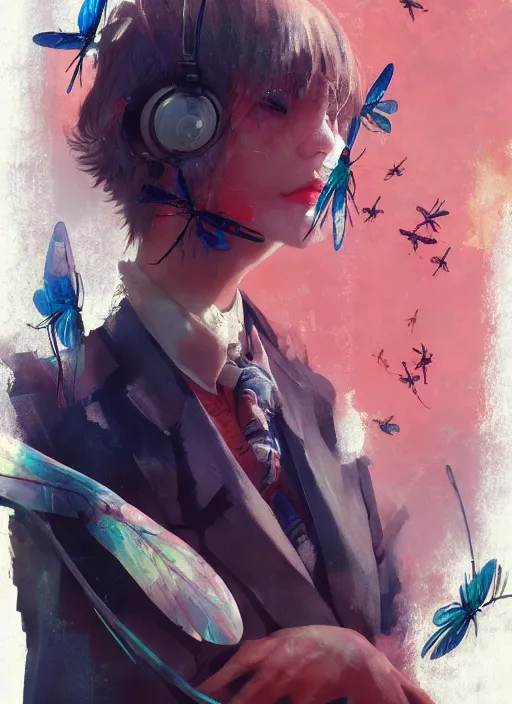 Prompt: surreal gouache painting, by yoshitaka amano, by ruan jia, by Conrad roset, by good smile company, detailed anime 3d render of a magical Dragonfly flying on a DJ mixer, portrait, cgsociety, artstation, rococo mechanical and electronic, dieselpunk atmosphere