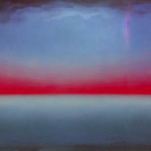 Image similar to the epic abstract painting'blue arctic void with black and red aurora borealis above rogers - post site ', by caspar david friedrich!!!, by rothko!!!, stunning masterpiece, trending on artstation
