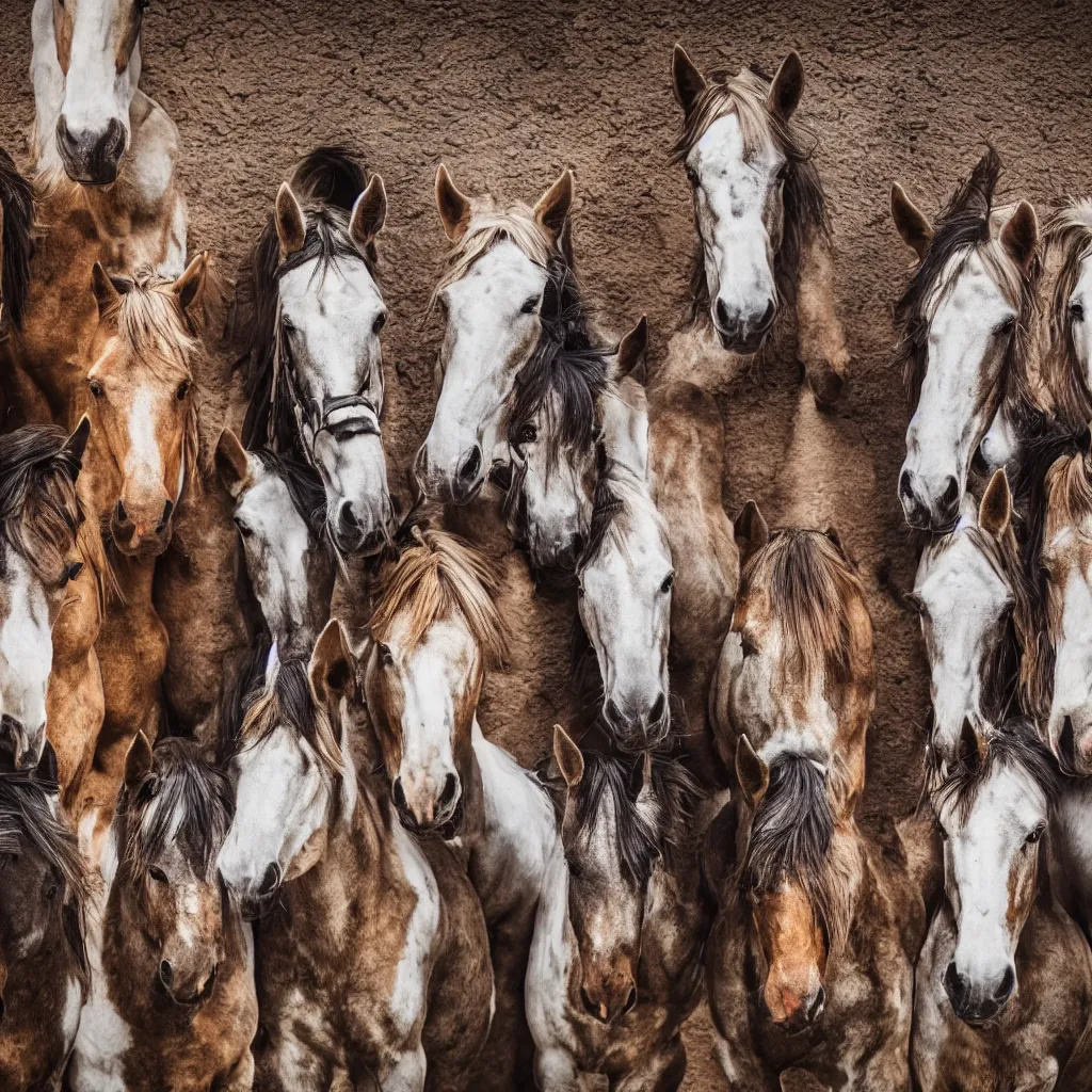 Image similar to a close up of a wall made of multiple horses, a photo by fred a. precht, shutterstock contest winner, dye - transfer, ultrafine detail, uhd image