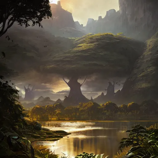 Image similar to Beautiful scenery of Wakanda, highly detailed, concept art, by Greg Rutkowski