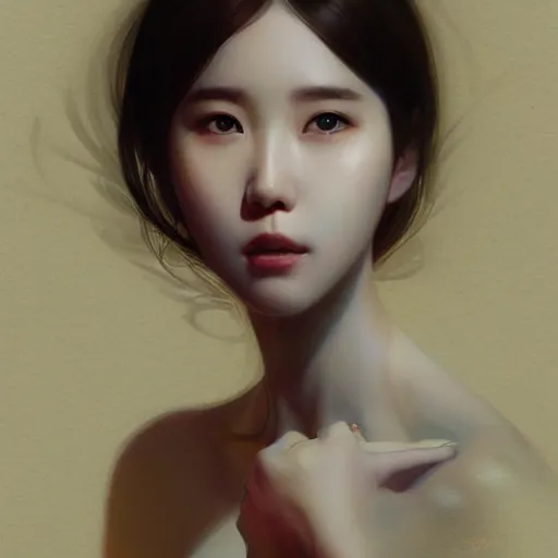 Image similar to IU, Korean Idol, Korean Artist, highly detailed, digital painting, artstation, concept art, smooth, sharp focus, illustration, ArtStation, art by greg rutkowski and alphonse mucha
