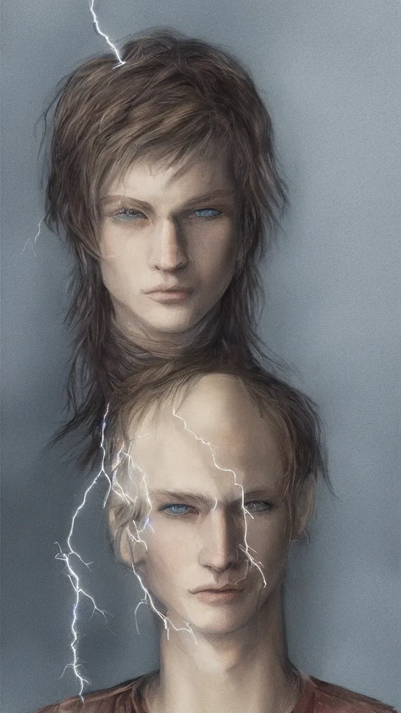 Image similar to portrait of a mage, genderless, lightning, realistic