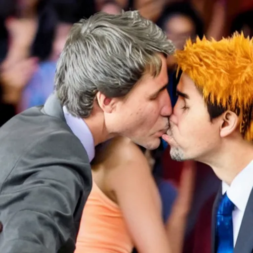 Prompt: high quality high detail justin trudeau kissing naruto