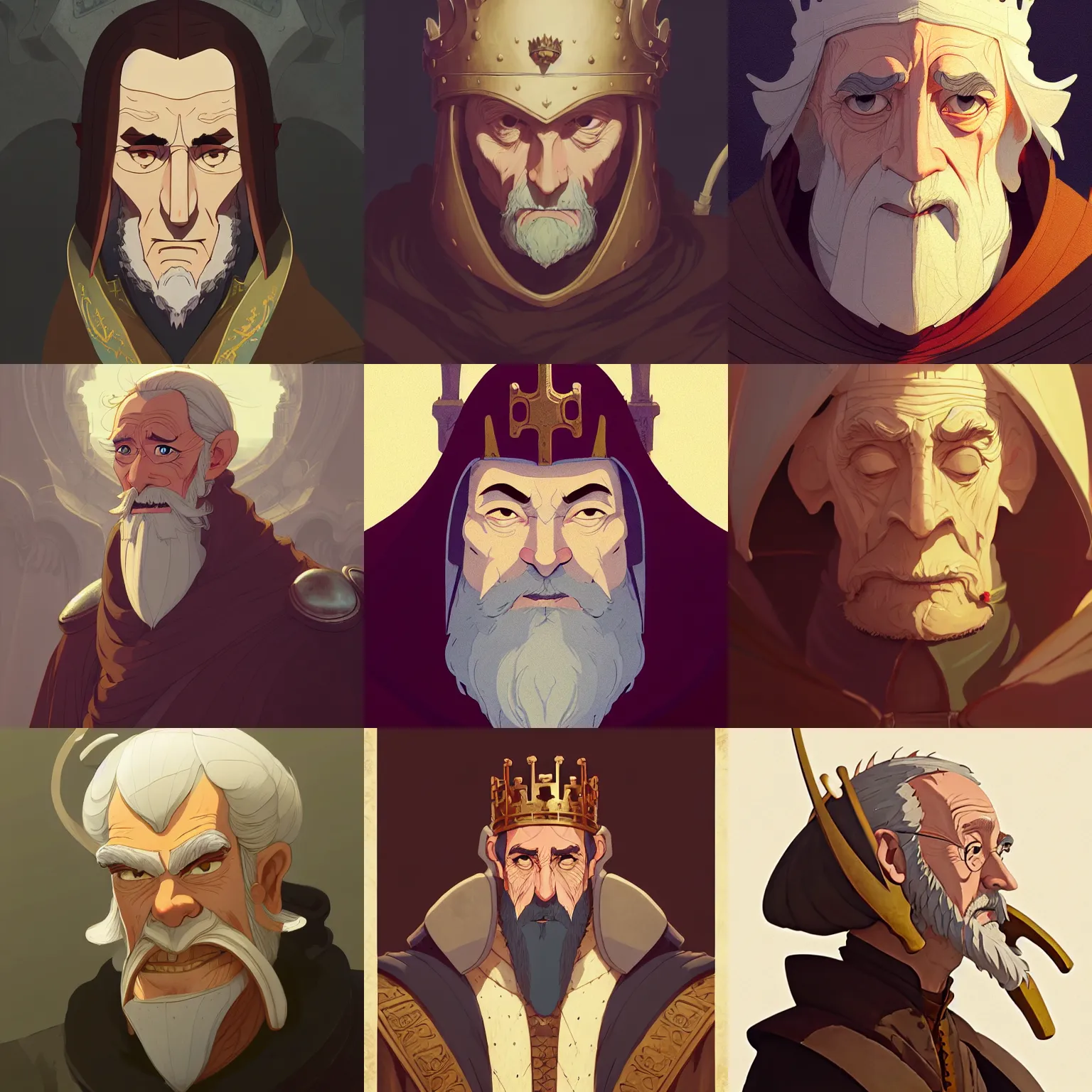 Prompt: portrait of medieval old king, artstation, cartoon, elegant highly detailed digital painting, concept art, smooth, sharp focus, makoto shinkai, don bluth, fujita goro, moebius, tom whalen, michel ocelot, atey ghailan, akihiko yoshida, fadeev