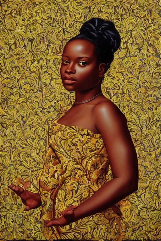 Prompt: Beautiful young woman, artwork by Kehinde Wiley