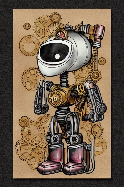 Prompt: rosie the robot steampunk style watercolor matte