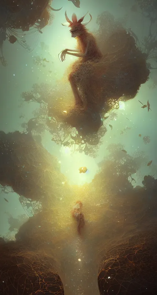 Prompt: benefit of all, ill of none, fractal crystal, by tooth wu, ryohei hase, wlop, victo ngai, beautifully lit, muted colors, highly detailed, artstation, fantasy art by craig mullins, thomas kinkade