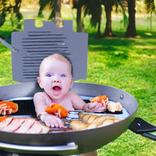 Image similar to a baby on a disposable bbq