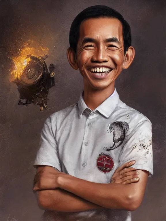 Prompt: photo of 1 3 years old president joko widodo with simple smile and clean shaved, paint, detailed, digital art, google images, portrait, hd 4 k, greg rutkowski and gaston bussiere and craig mullins and j. c. leyendecker, hd