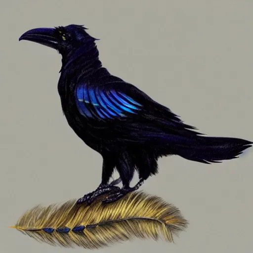 Prompt: concept art of a realistic raven with iridescent feathers
