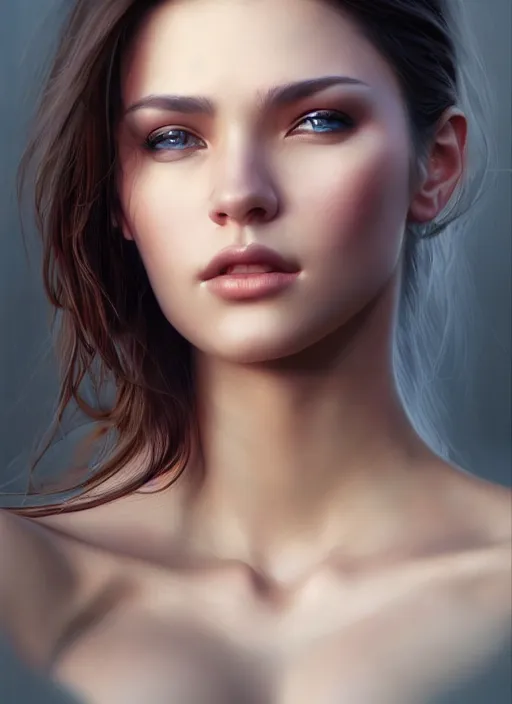 Image similar to photo of a gorgeous young woman in the style of stefan kostic, realistic, sharp focus, 8 k high definition, insanely detailed, intricate, elegant, art by stanley lau and artgerm