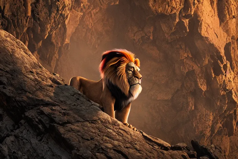 Image similar to cinematic still of Rick Sanchéz in Lion King (1994), XF IQ4, f/1.4, ISO 200, 1/160s, 8K, RAW, dramatic lighting, symmetrical balance, in-frame