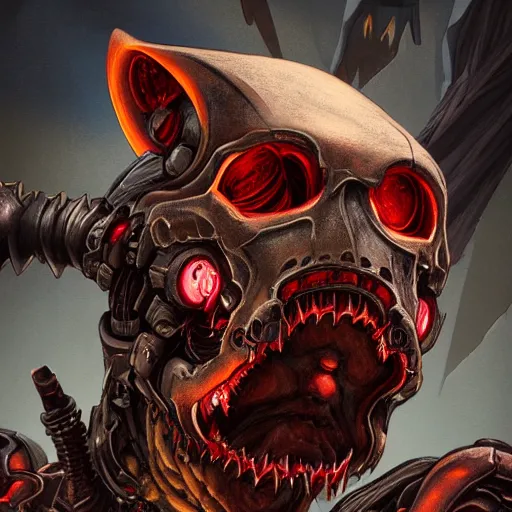 Image similar to undead cyborg head, doom eternal, rat