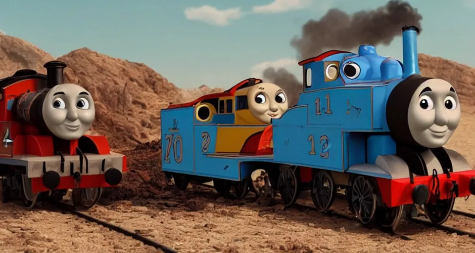 Image similar to still frame of Thomas the Tank Engine in MAD MAX: FURY ROAD (2015)