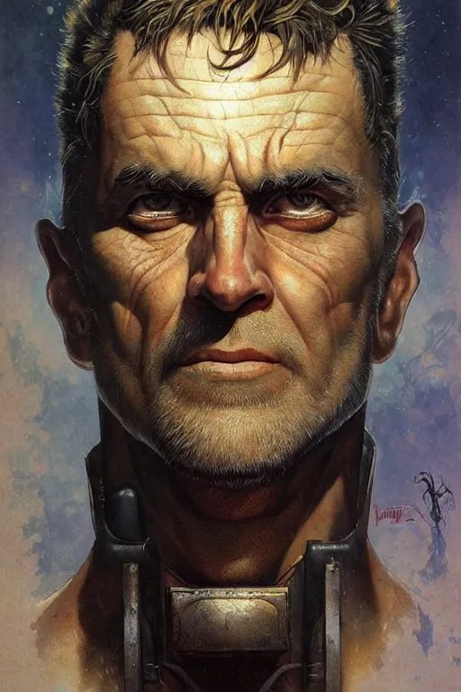 Image similar to a beautifully ultradetailed of character art the contra, bill rizer, by karol bak