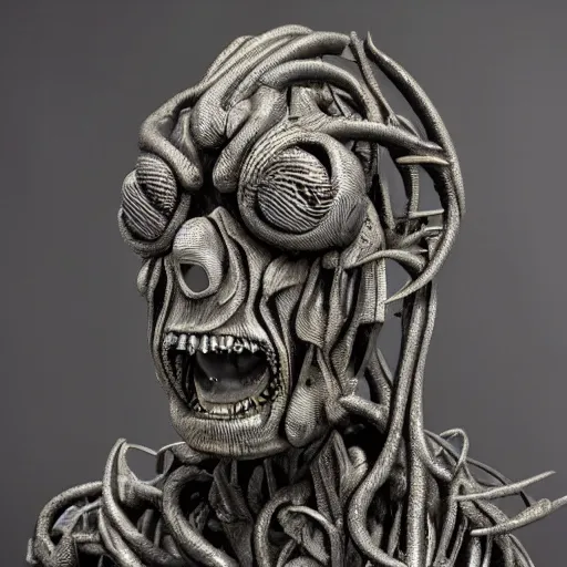 Prompt: cognitive optical illusion in the style of h.r. giger, sculpture, metal