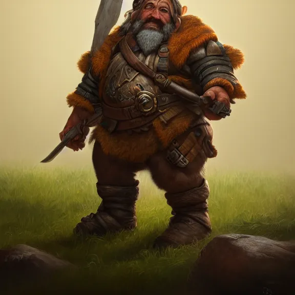 Image similar to Dwarf Ranger with Bear Companion at his feet, RPG Reference Sheet, Oil Painting, Trending on Artstation, octane render, Insanely Detailed, 8k, HD