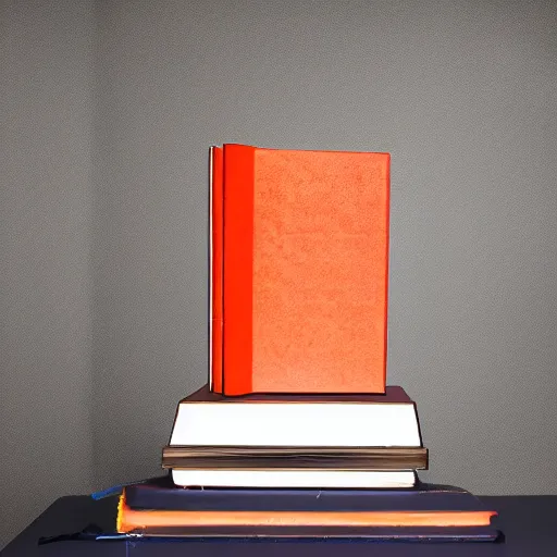 Prompt: studio portrait of a book, navy and burn orange shades, 8 k, studio lighting, key light, back light