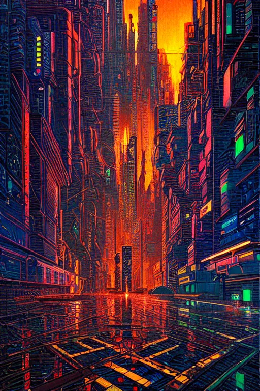 Image similar to beautiful cyberpunk acrylic painting, perfect lighting. professional design, intricate complexity, by dan mumford and by alberto giacometti, peter lindbergh, malevich, william stout