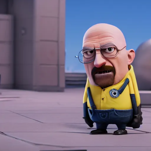 Image similar to Walter White as Gru in Despicable Me, artistic, 8k, octane render, pixar, minions