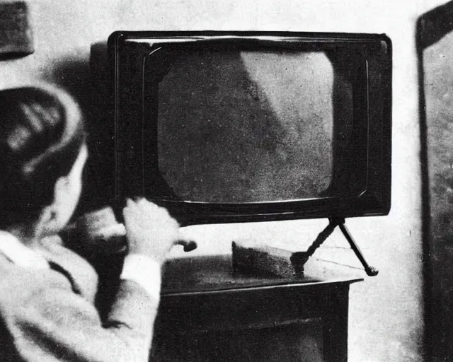 Image similar to 1 9 0 0 s photo of a person watching a flat screen hd tv