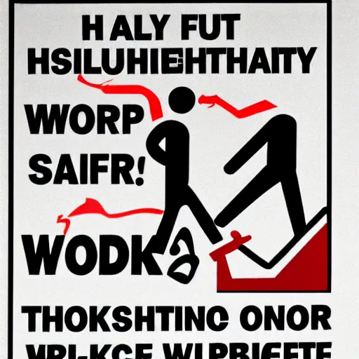 Prompt: OHS WHS occupational health safety workplace safety, text poster, propaganda style