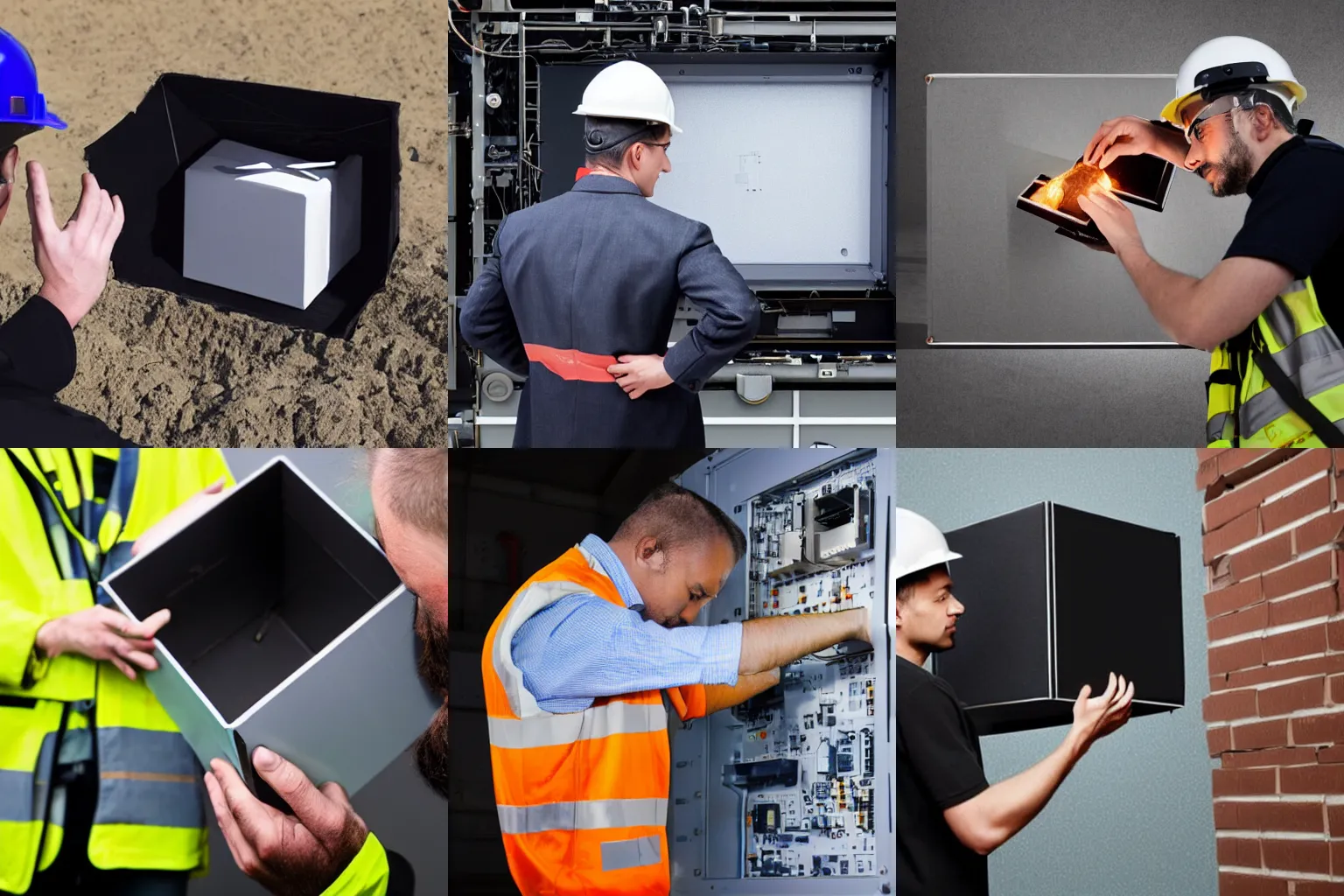 Prompt: a engineer looking at a black box