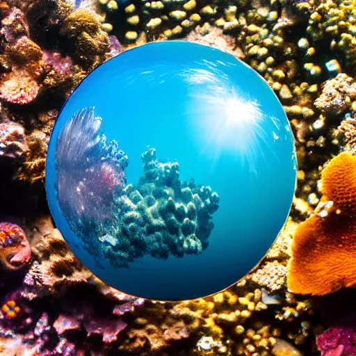 Image similar to chrome sphere in great barrier reef, underwater photography, detailed, 4k